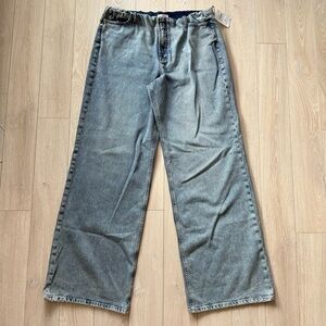 NWT Good American Wide Leg Pull On Jeans Women’s XL Indigo825 Blue Elastic Waist